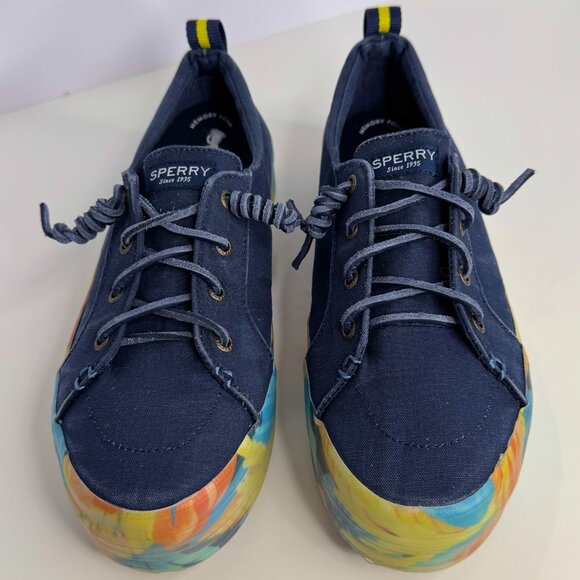 Womens 9.5 Sperry Crest Vibe Navy/Coral Floral Tropical Platform Slip On Sneaker - Picture 2 of 8